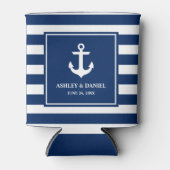 Nautical Anchor Navy Blue Striped Wedding Blikjeskoeler (Voorkant)