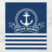 Nautical Anchor Navy Blue Striped Wijn Etiket (Enkel label)
