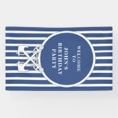 Nautical Anchor Navy Blue Stripes Birthday Banner (Horizontaal)