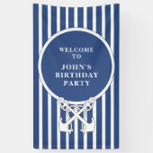 Nautical Anchor Navy Blue Stripes Birthday Banner (Verticaal)