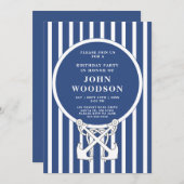 Nautical Anchor Navy Blue Stripes Birthday Kaart (Voorkant / Achterkant)