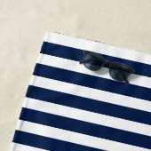 Nautical Anchor Navy Blue Stripes Boat Name Strandlaken (In situ)