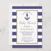 Nautical Anchor Navy Blue Stripes Boy Baby shower Kaart (Voorkant)