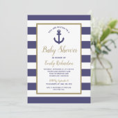 Nautical Anchor Navy Blue Stripes Boy Baby shower Kaart (Staand voorkant)