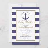 Nautical Anchor Navy Blue Stripes Boy Baby shower Kaart (Voorkant)