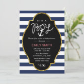 Nautical Anchor Navy Blue Stripes Boy Baby shower Kaart (Staand voorkant)