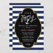 Nautical Anchor Navy Blue Stripes Boy Baby shower Kaart (Voorkant / Achterkant)