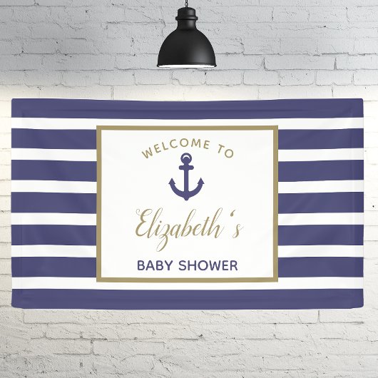 Nautical Anchor Navy Blue Stripes Boy Baby Shower Spandoek
