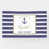 Nautical Anchor Navy Blue Stripes Boy Baby Shower Spandoek (Horizontaal)