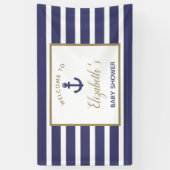 Nautical Anchor Navy Blue Stripes Boy Baby Shower Spandoek (Verticaal)