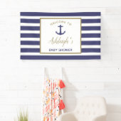 Nautical Anchor Navy Blue Stripes Boy Baby shower Spandoek (Insitu)
