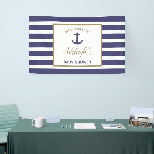 Nautical Anchor Navy Blue Stripes Boy Baby shower Spandoek (Beurs)