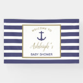 Nautical Anchor Navy Blue Stripes Boy Baby shower Spandoek (Horizontaal)