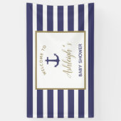 Nautical Anchor Navy Blue Stripes Boy Baby shower Spandoek (Verticaal)