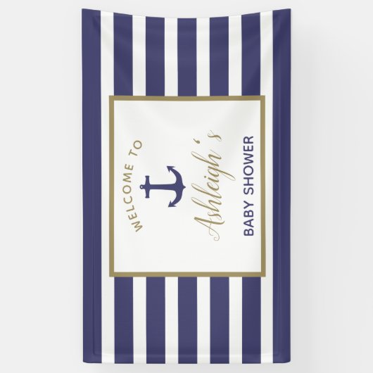 Nautical Anchor Navy Blue Stripes Boy Baby shower Spandoek (Verticaal)