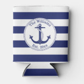 Nautical Anchor Navy Blue Stripes Familienaam Blikjeskoeler (Voorkant)