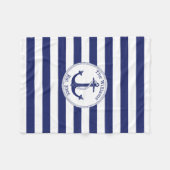 Nautical Anchor Navy Blue Stripes Familienaam Fleece Deken (Voorkant (Horizontaal))