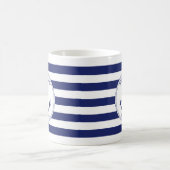 Nautical Anchor Navy Blue Stripes Familienaam Koffiemok (Center)