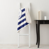 Nautical Anchor Navy Blue Stripes Familienaam Sherpa Deken (In situ)