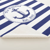 Nautical Anchor Navy Blue Stripes Familienaam Sherpa Deken (3/4)
