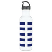 Nautical Anchor Navy Blue Stripes Familienaam Waterfles (Achterkant)