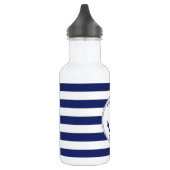 Nautical Anchor Navy Blue Stripes Familienaam Waterfles (Links)