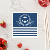 Nautical Anchor Navy Blue Stripes Servet (Insitu)
