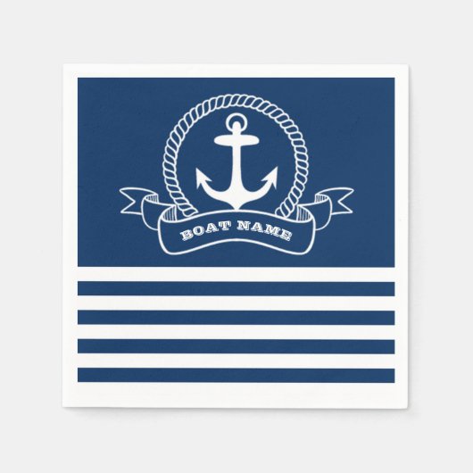 Nautical Anchor Navy Blue Stripes Servet (Voorkant)