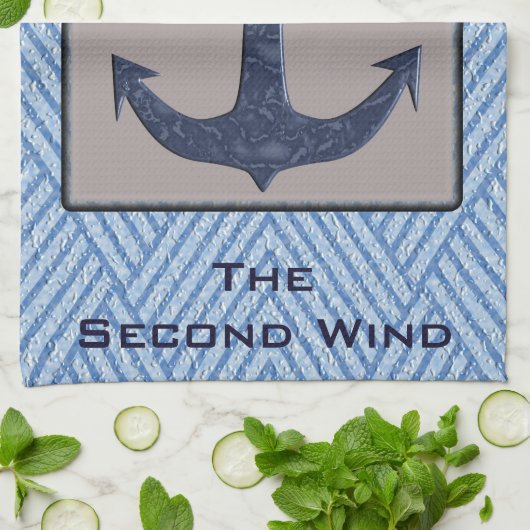 Nautical Anchor & Navy Blue Stripes Theedoek (Gevouwen)