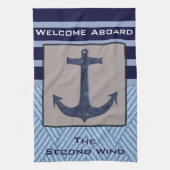 Nautical Anchor & Navy Blue Stripes Theedoek (Verticaal)