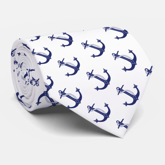 Nautical Anchor Navy Blue Stropdas (Opgerold)