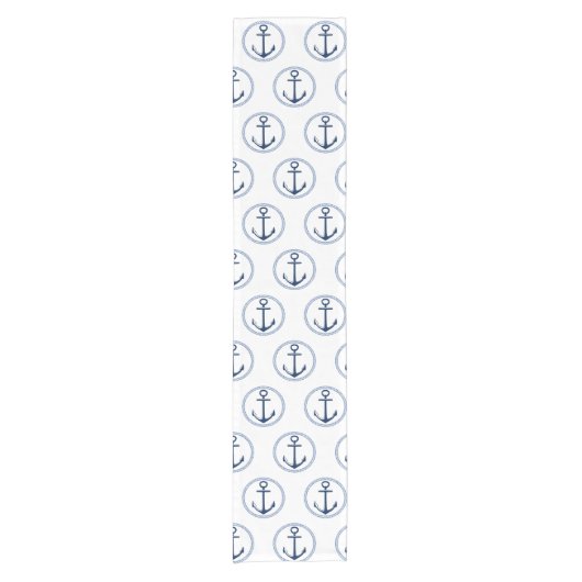 Nautical Anchor Navy Blue Table Runner Korte Tafelloper (Voorkant)