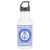 Nautical Anchor Navy Blue Waterfles (Voorkant)