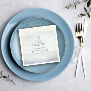 Nautical Anchor Navy Blue Waterverf Ocean Servet