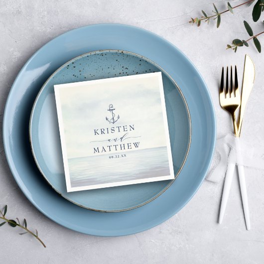 Nautical Anchor Navy Blue Waterverf Ocean Servet