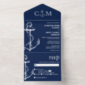 Nautical Anchor Navy Blue Wedding All In One Uitnodiging (Binnen)