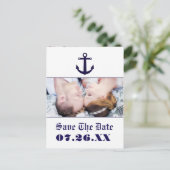 Nautical Anchor Navy Blue Wedding Photo Briefkaart (Staand voorkant)