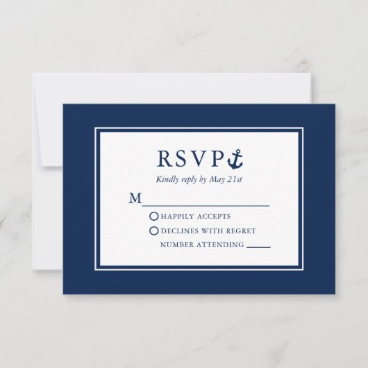 Nautical Anchor Navy Blue Wedding RSVP Kaartje (Voorkant)