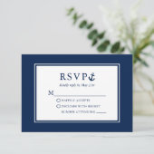 Nautical Anchor Navy Blue Wedding RSVP Kaartje (Staand voorkant)