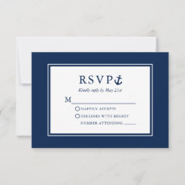 Nautical Anchor Navy Blue Wedding RSVP Kaartje