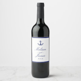Nautical Anchor Navy Blue Wedding Wijn Etiket