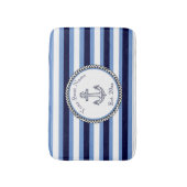 Nautical Anchor Navy Blue Wedgwood White gestript Badmat (Voorkant Verticaal)