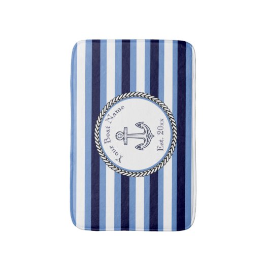 Nautical Anchor Navy Blue Wedgwood White gestript Badmat (Voorkant Verticaal)