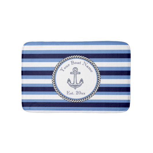 Nautical Anchor Navy Blue Wedgwood White gestript Badmat (Voorkant)