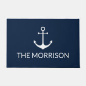 Nautical anchor navy blue white Custom Boat Name Deurmat (Voorkant)