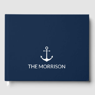 Nautical anchor navy blue white Custom Boat Name Gastenboek