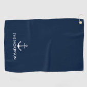 Nautical anchor navy blue white Custom Boat Name Golfhanddoek (Horizontaal)