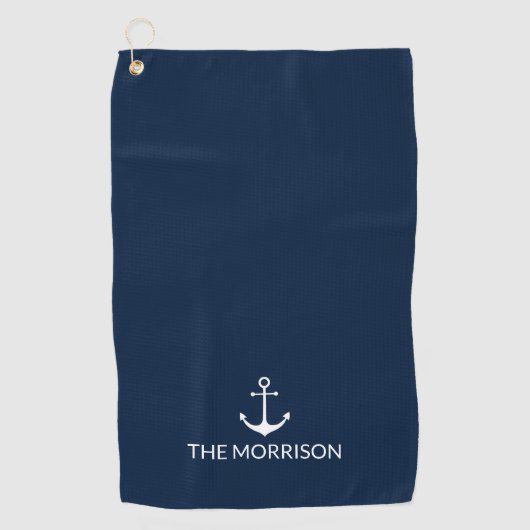 Nautical anchor navy blue white Custom Boat Name Golfhanddoek (Voorkant)