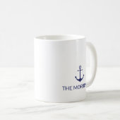 Nautical anchor navy blue white Custom Boat Name Koffiemok (Voorkant rechts)