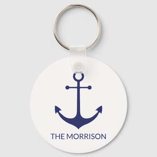 Nautical anchor navy blue white Custom Boat name Sleutelhanger (Voorkant)
